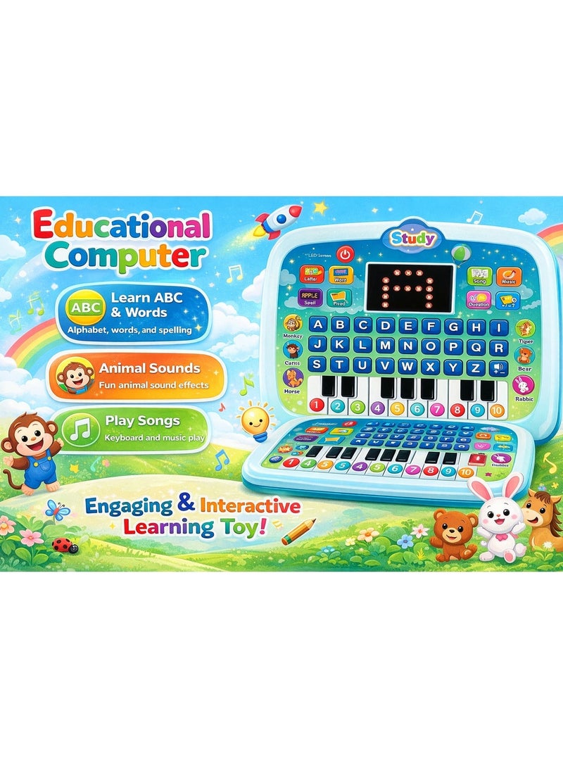 Kids English Learning Tablet with Piano Keyboard - Educational Toy with LED Screen, Interactive Alphabet & Music Learning Toy for Preschoolers, Perfect Gift for Birthday & Eid - Image 1
